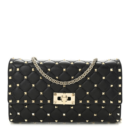 Valentino Garavani Lambskin Rockstud Spike Wallet on Chain Black 1 of 10