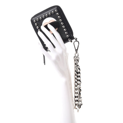 Fendi Vitello Elite Flamingo Mink Karlito Studded Zip Around Chain Wallet Black White Plaster 2 of 8