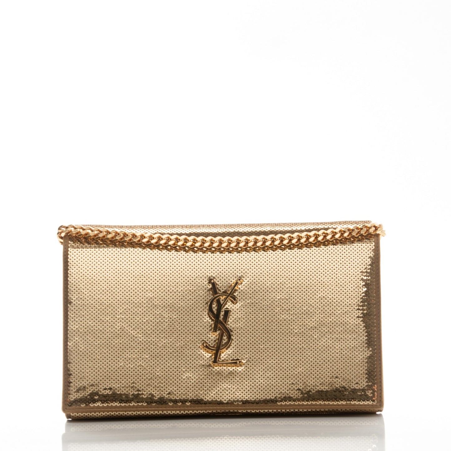 Sequin Monogram Chain Wallet Gold