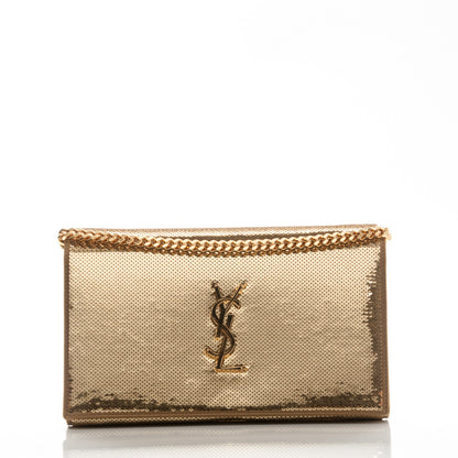 Saint Laurent Sequin Monogram Chain Wallet Gold 1 of 7