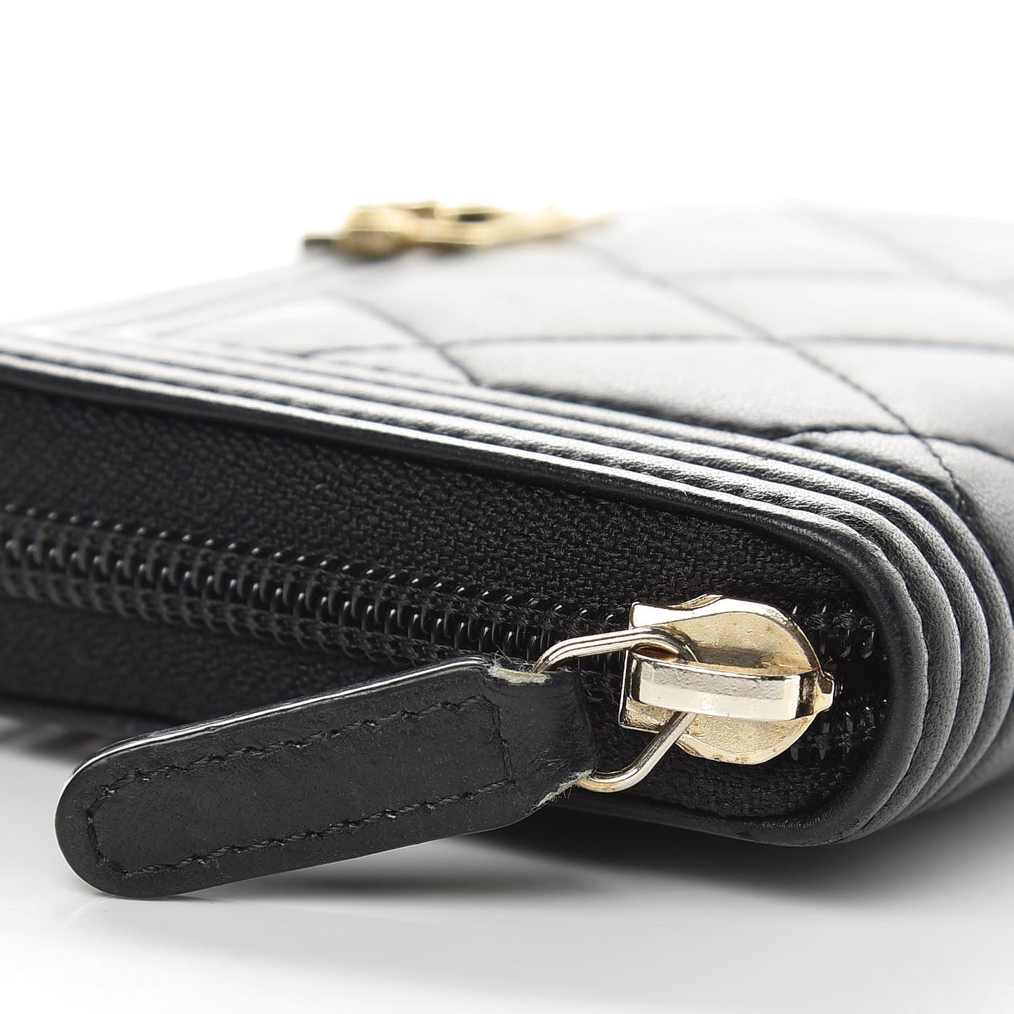 Lambskin Quilted Small Boy Zip Around Wallet Black