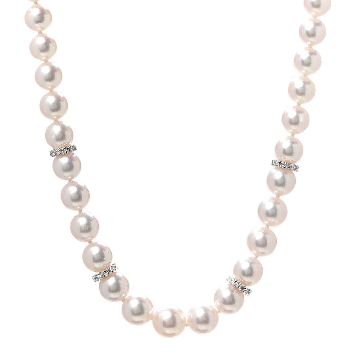 Mikimoto 18K White Gold Diamond Akoya Pearl 7-9mm Graduated Strand Rondelle Necklace 1 of 6