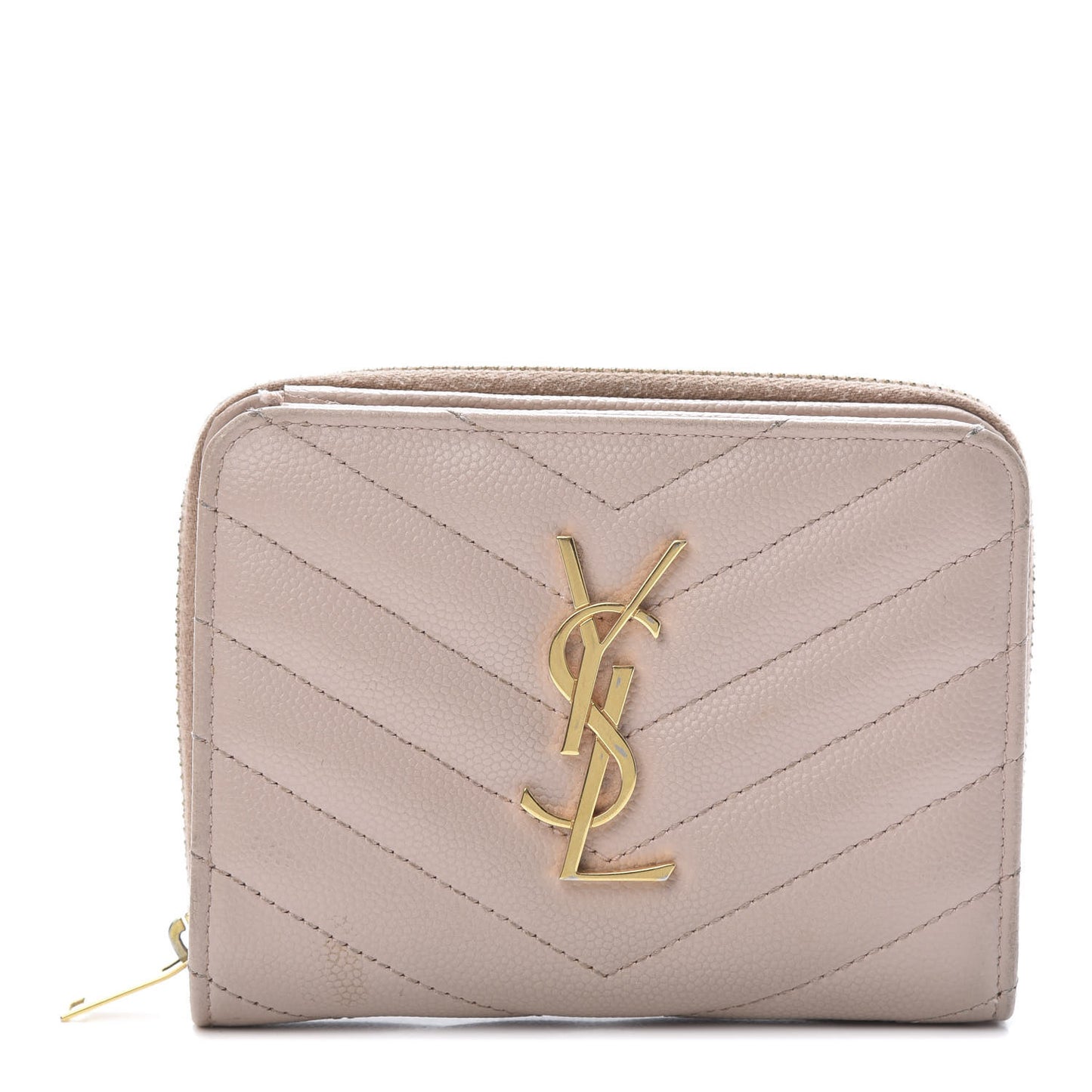Grain De Poudre Matelasse Chevron Monogram Compact Zip Around Wallet Pink