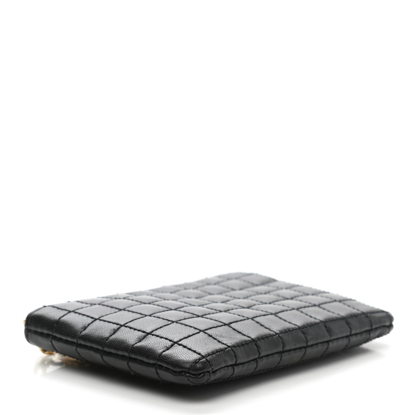 Calfskin Quilted C Charm Coin Card Pouch Black