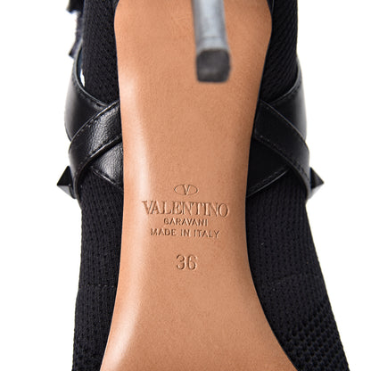 Valentino Garavani Calfskin Knit Rockstud Bodytech BBooties 36 Black 7 of 9
