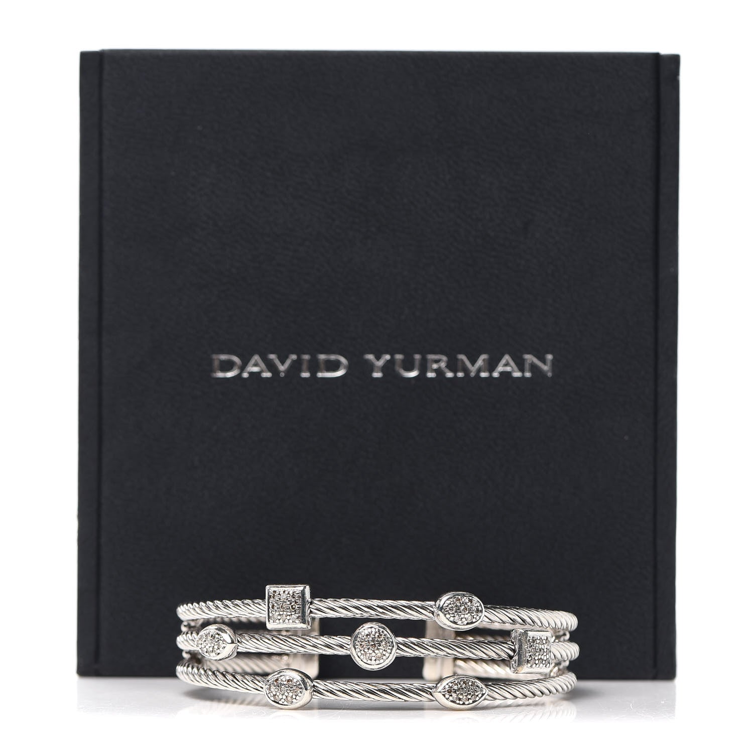 David Yurman Sterling Silver Diamond Three Row Confetti Cuff Bracelet 5 of 5