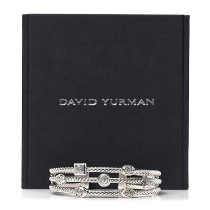 David Yurman Sterling Silver Diamond Three Row Confetti Cuff Bracelet 5 of 5