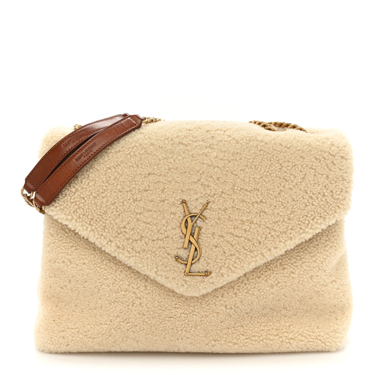 Saint Laurent Shearling Medium Loulou Shoulder Bag Natural 1 of 19