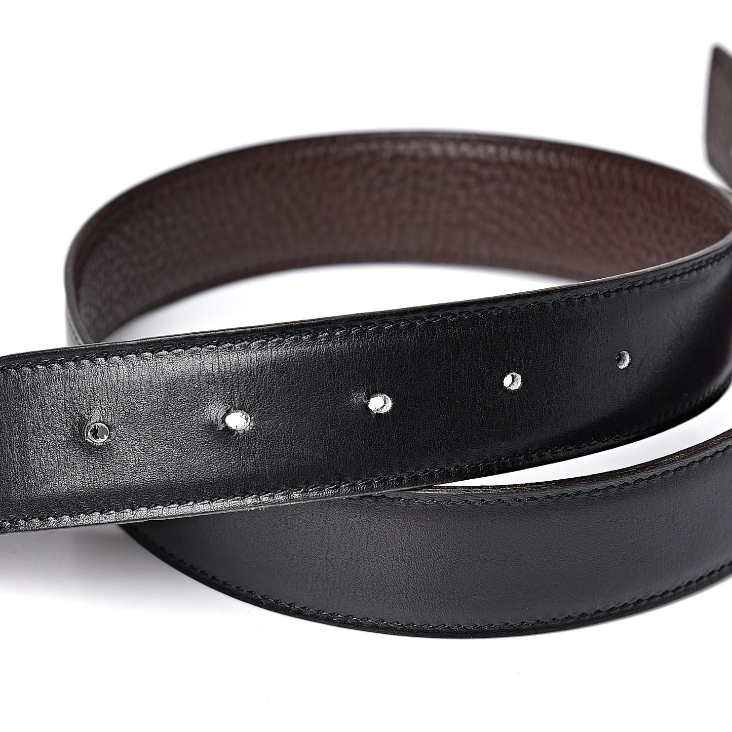 Box Taurillon Clemence 32mm Guilloche H Belt 70 Black Chocolate