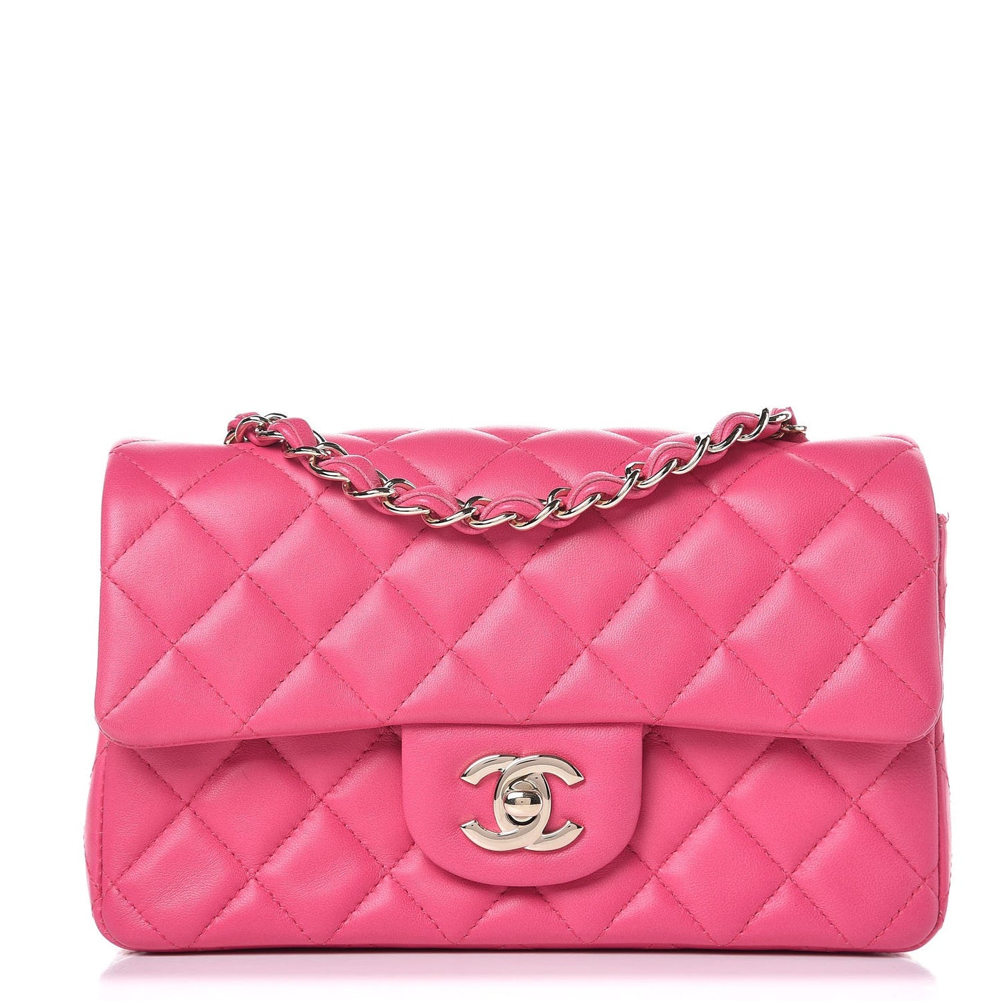 Lambskin Quilted Mini Rectangular Flap Dark Pink