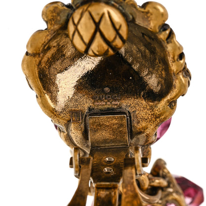 Gucci Crystal Metal Lionhead Drop Earrings Rosa Aged Gold 4 of 4