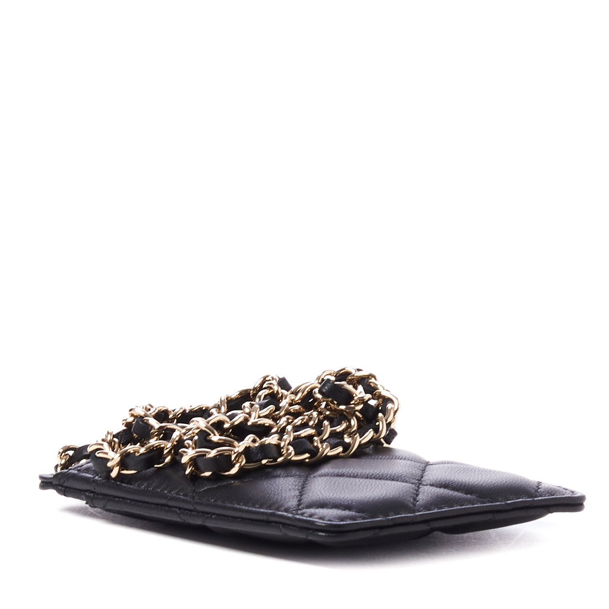 Chanel Lambskin Quilted Glitter Card Holder On Chain Black 3 of 9