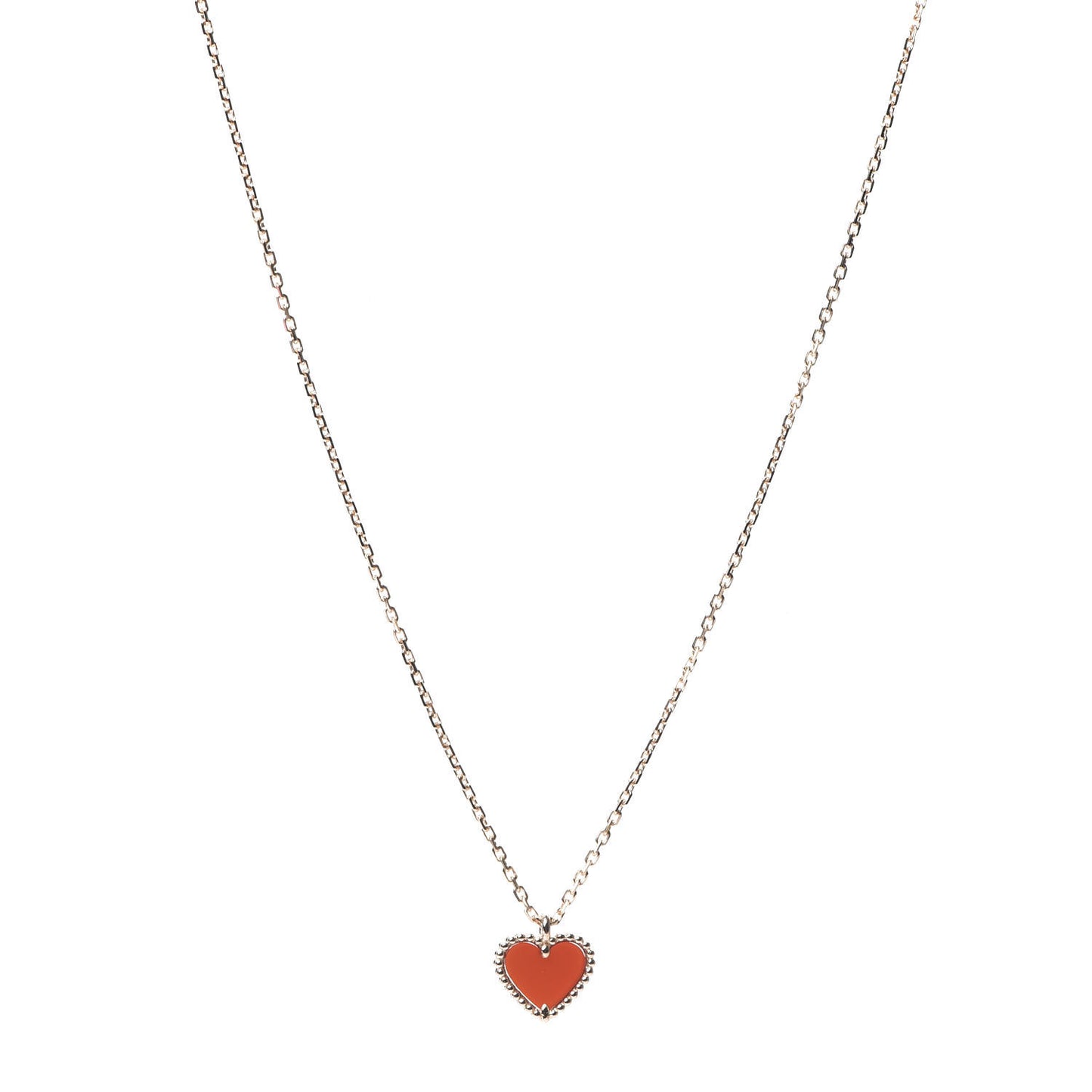 18K Rose Gold Carnelian Sweet Alhambra Heart Pendant Necklace