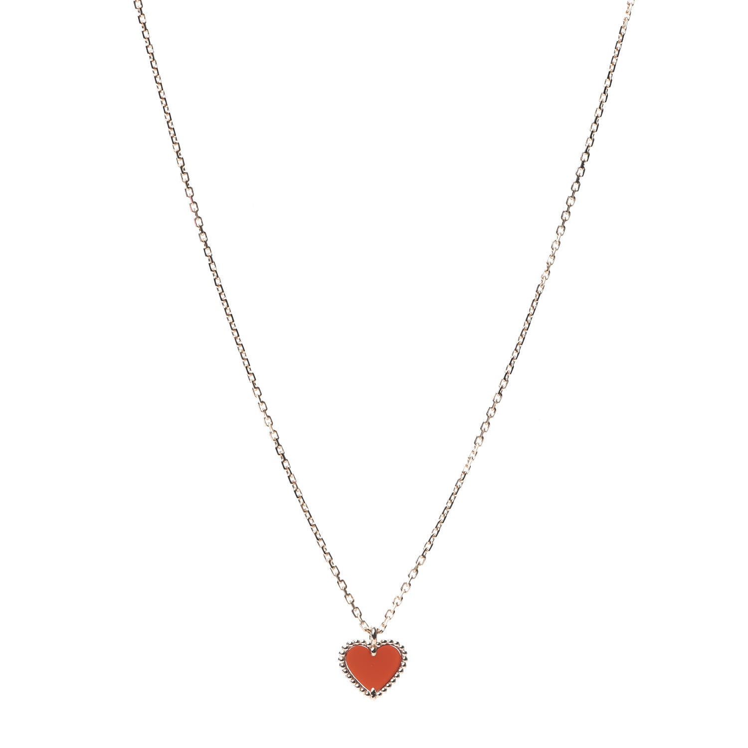 Van Cleef & Arpels 18K Rose Gold Carnelian Sweet Alhambra Heart Pendant Necklace 1 of 7