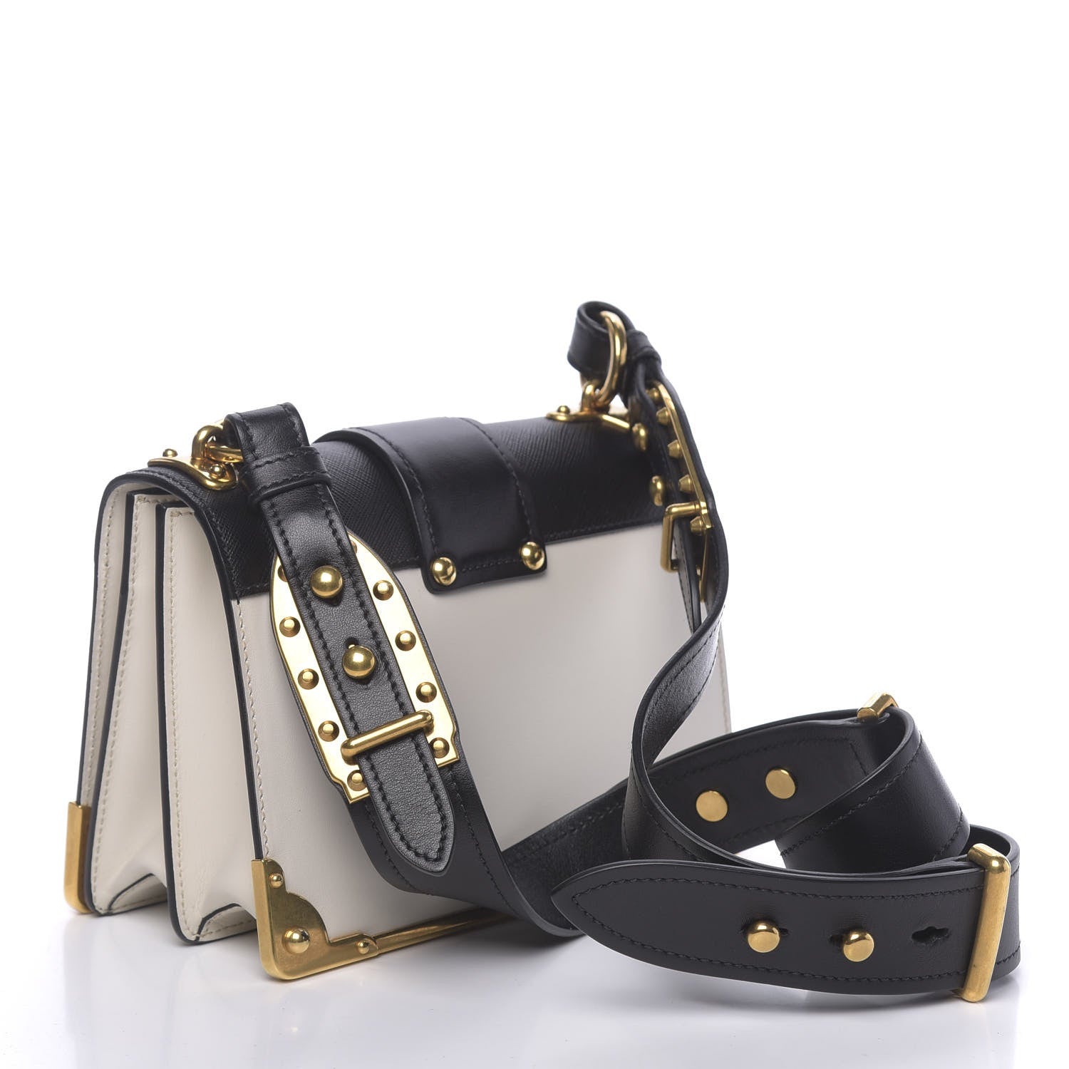Prada City Calfskin Saffiano Cahier Bag White Black 3 of 9