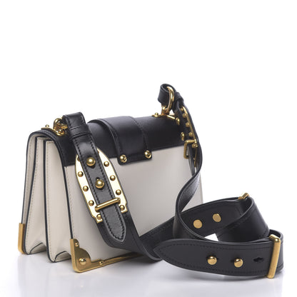 Prada City Calfskin Saffiano Cahier Bag White Black 3 of 9