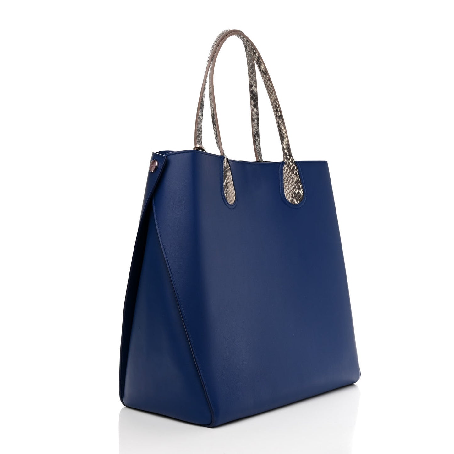 Calfskin Snakeskin Handle Addict Shopping Tote Blue