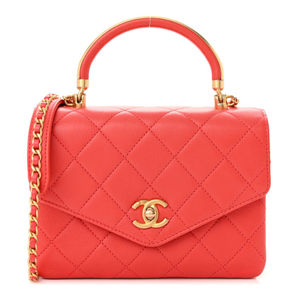 Chanel Calfskin Quilted Metal Small Top Handle Envelope Flap Red 1 of 12