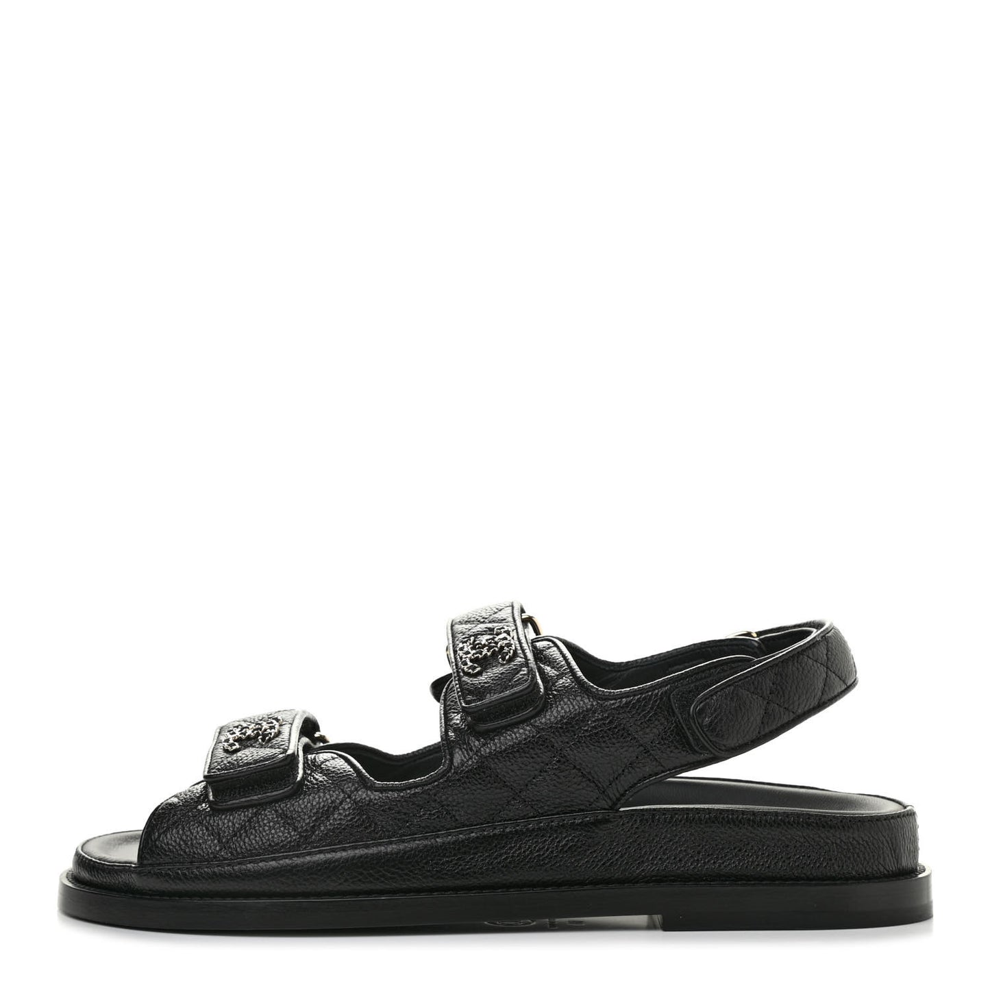 Grained Calfskin Velcro Dad Sandals 38 Black