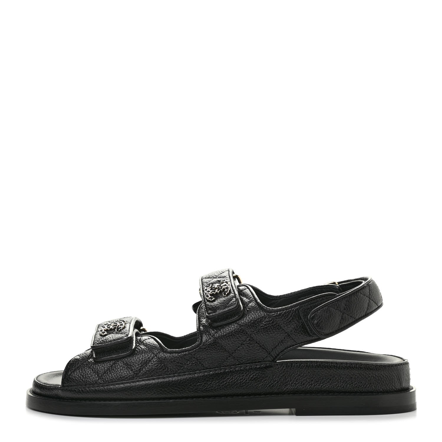 Chanel Grained Calfskin Velcro Dad Sandals 38 Black 1 of 8