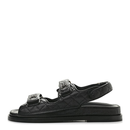 Chanel Grained Calfskin Velcro Dad Sandals 38 Black 1 of 8