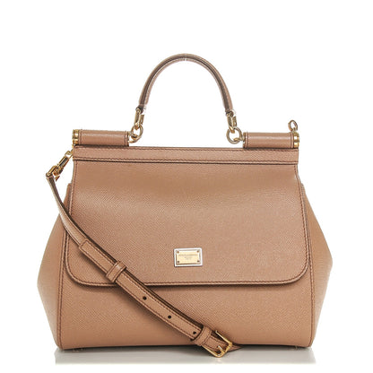 Dolce & Gabbana Dauphine Calfskin Medium Miss Sicily Satchel Tortora Sand 1 of 6