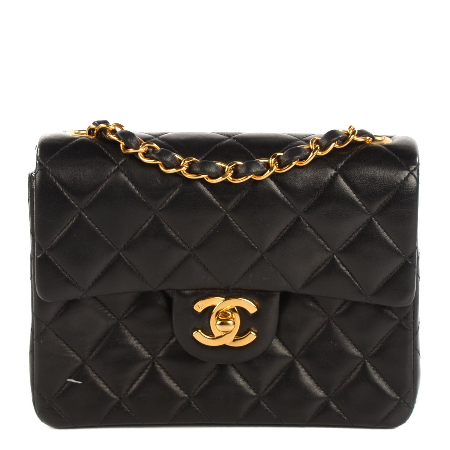 Lambskin Quilted Mini Square Flap Black