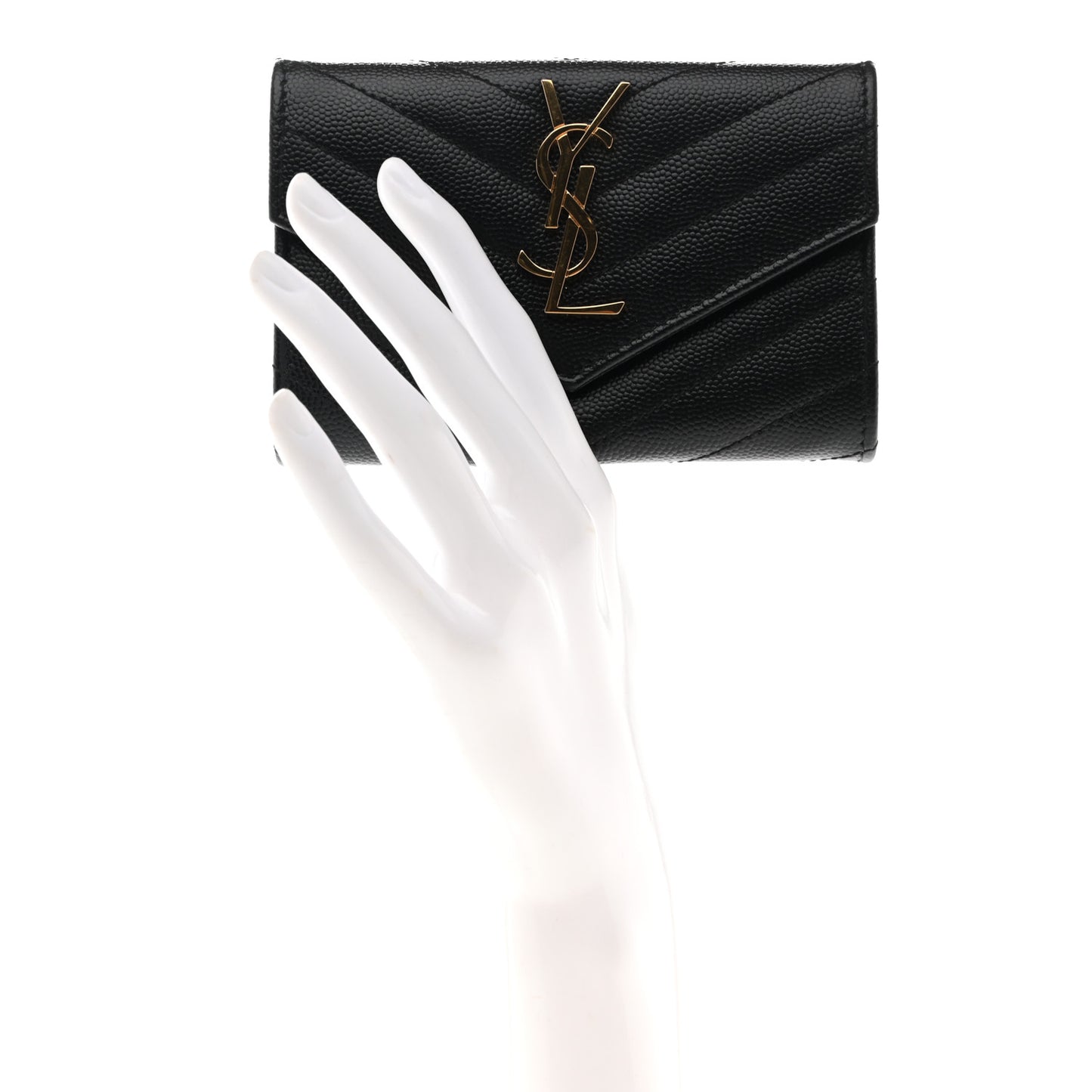 Grain De Poudre Matelasse Chevron Small Monogram Envelope Wallet Black