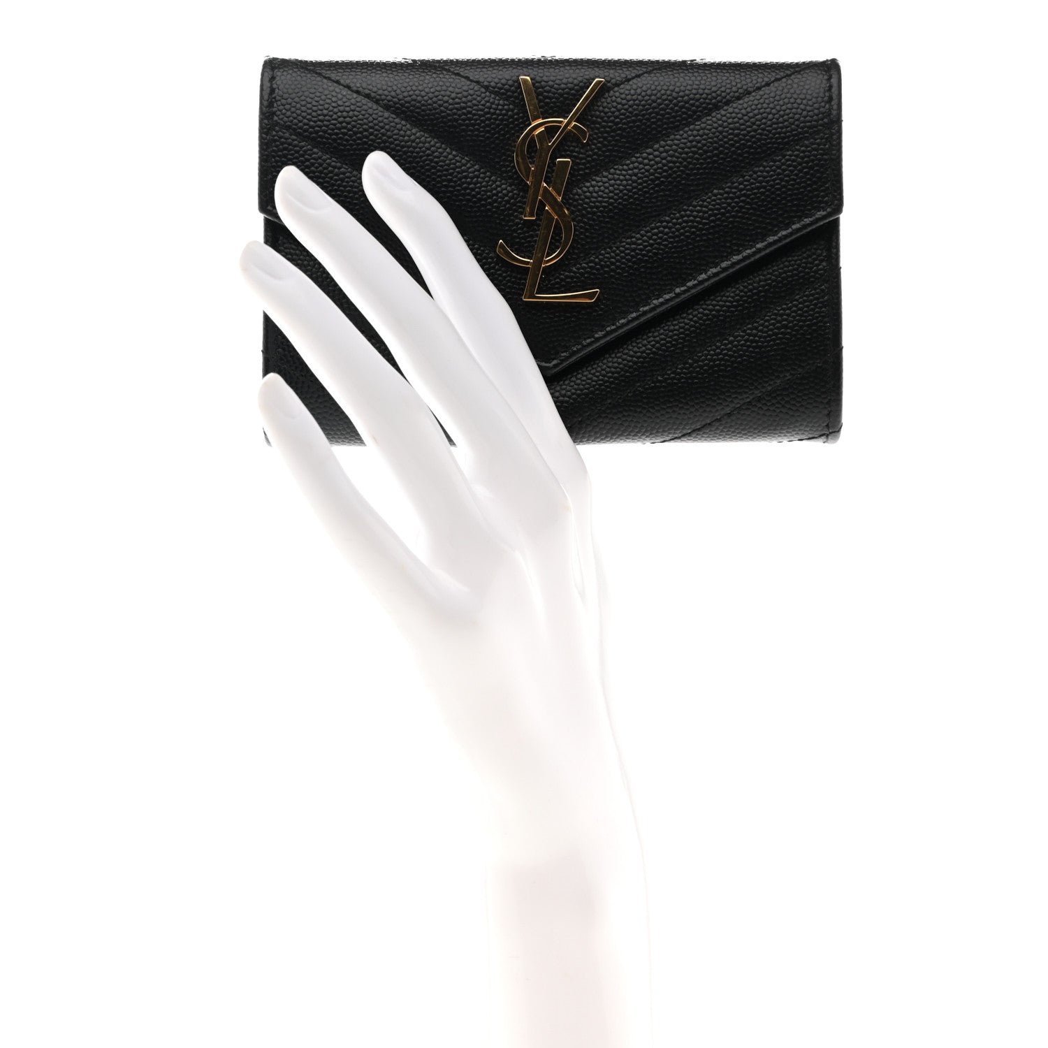 Saint Laurent Grain De Poudre Matelasse Chevron Small Monogram Envelope Wallet Black 2 of 8