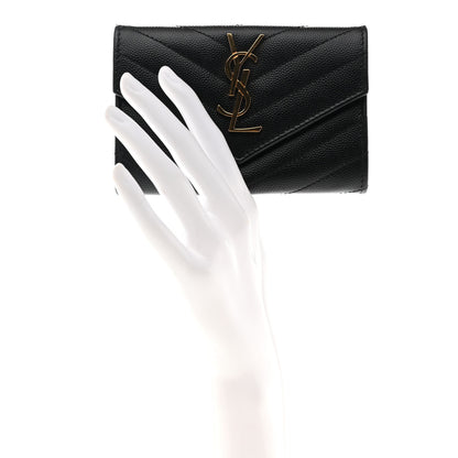 Saint Laurent Grain De Poudre Matelasse Chevron Small Monogram Envelope Wallet Black 2 of 8