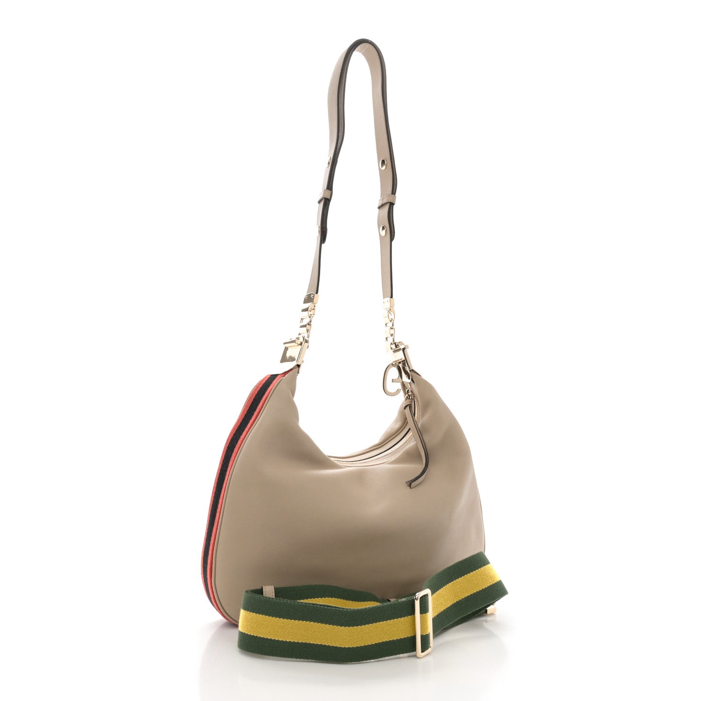 Aria Calfskin Web Large Attache Shoulder Bag Beige