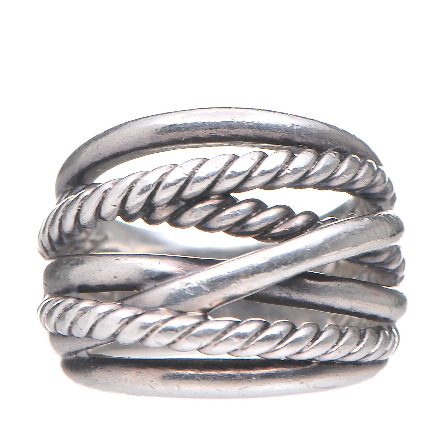 David Yurman Sterling Silver 18mm Wide Crossover Cable Ring 52 6 1 of 5