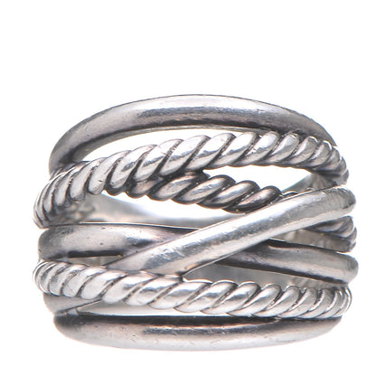 David Yurman Sterling Silver 18mm Wide Crossover Cable Ring 52 6 1 of 5