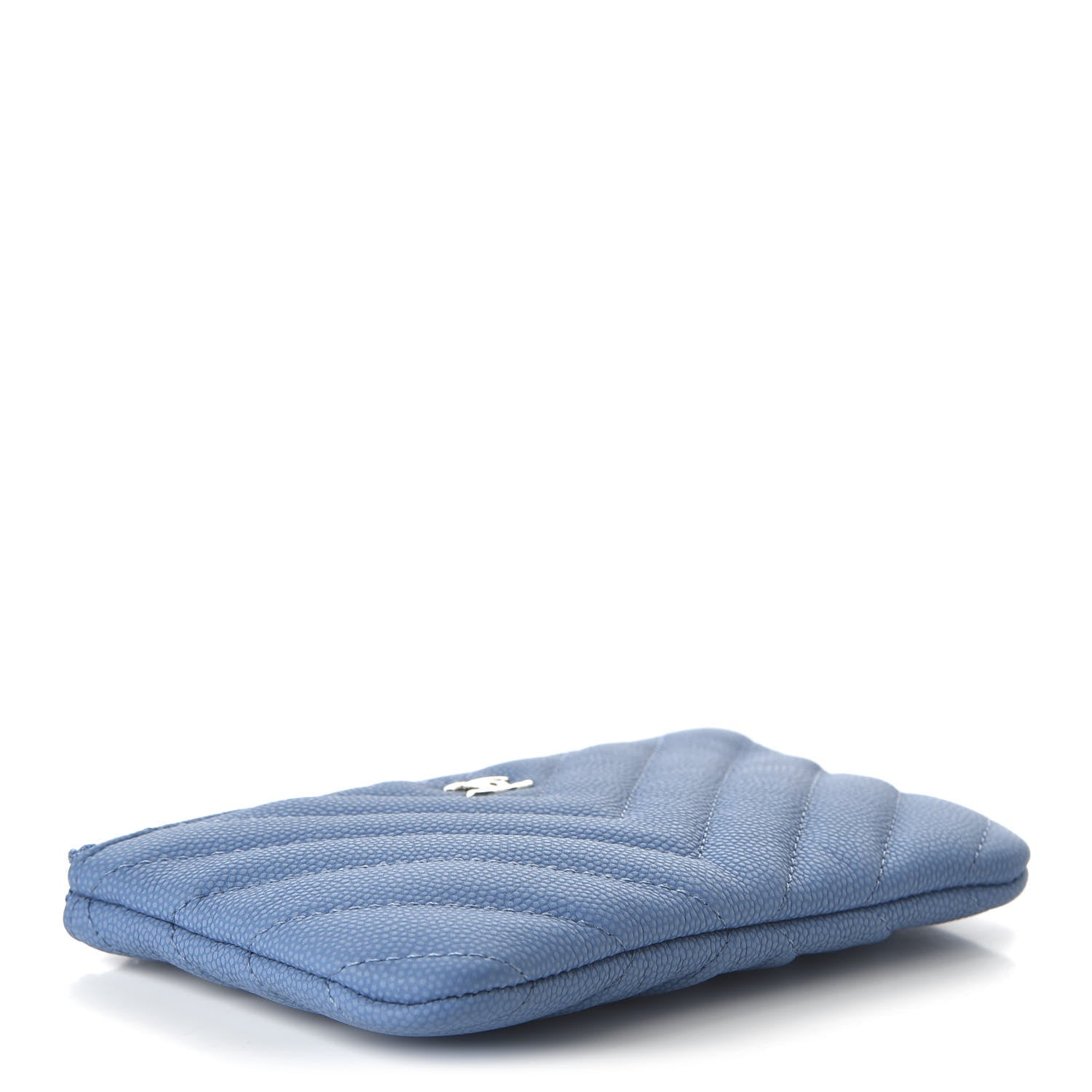 Chanel Flat Caviar Chevron Quilted Small Cosmetic Case Blue 4 of 11