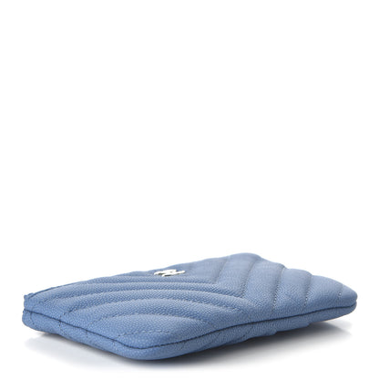 Chanel Flat Caviar Chevron Quilted Small Cosmetic Case Blue 4 of 11