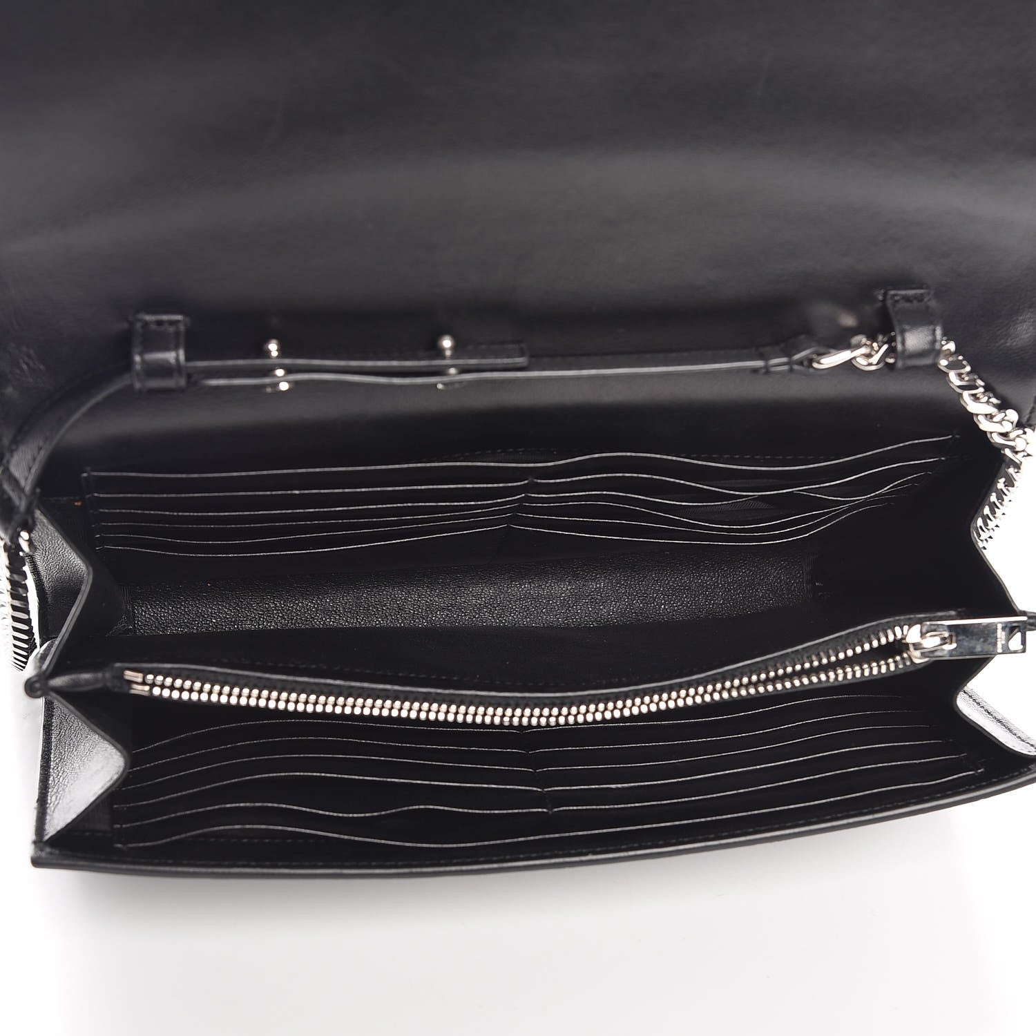 Saint Laurent Calfskin Crocodile Embossed Monogram Chain Wallet Black 5 of 7
