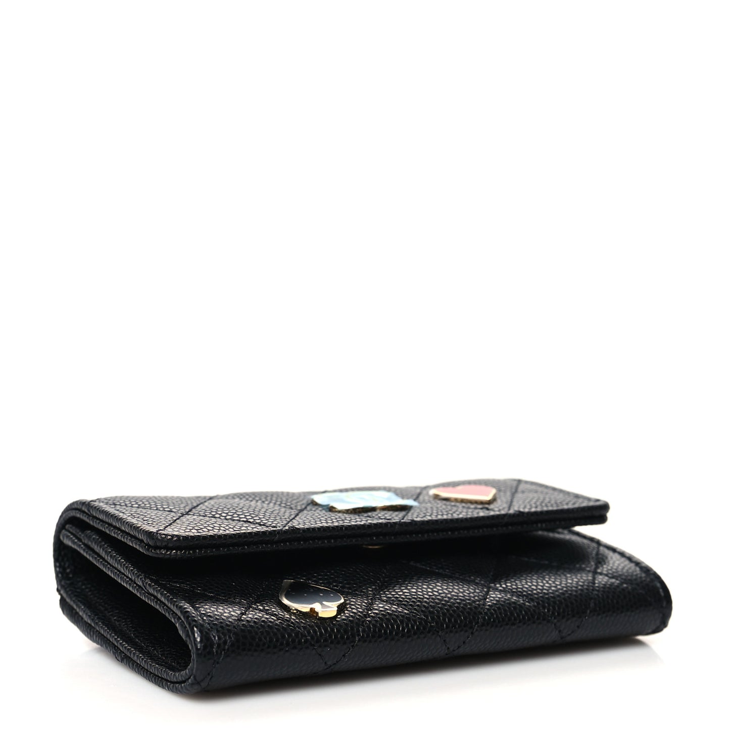 Caviar Quilted Enamel Coco Casino Flap Card Holder Wallet Black