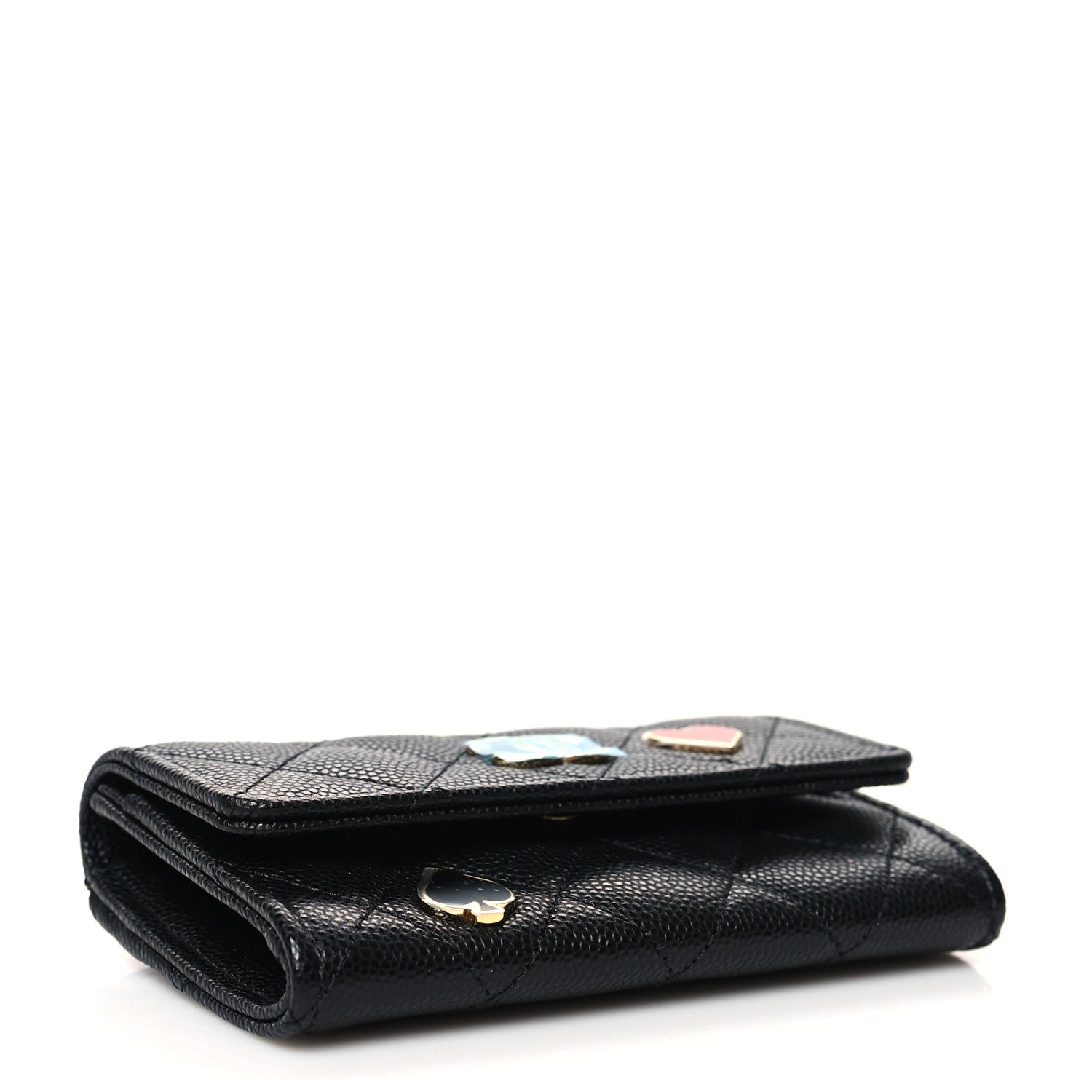 Chanel Caviar Quilted Enamel Coco Casino Flap Card Holder Wallet Black 4 of 12