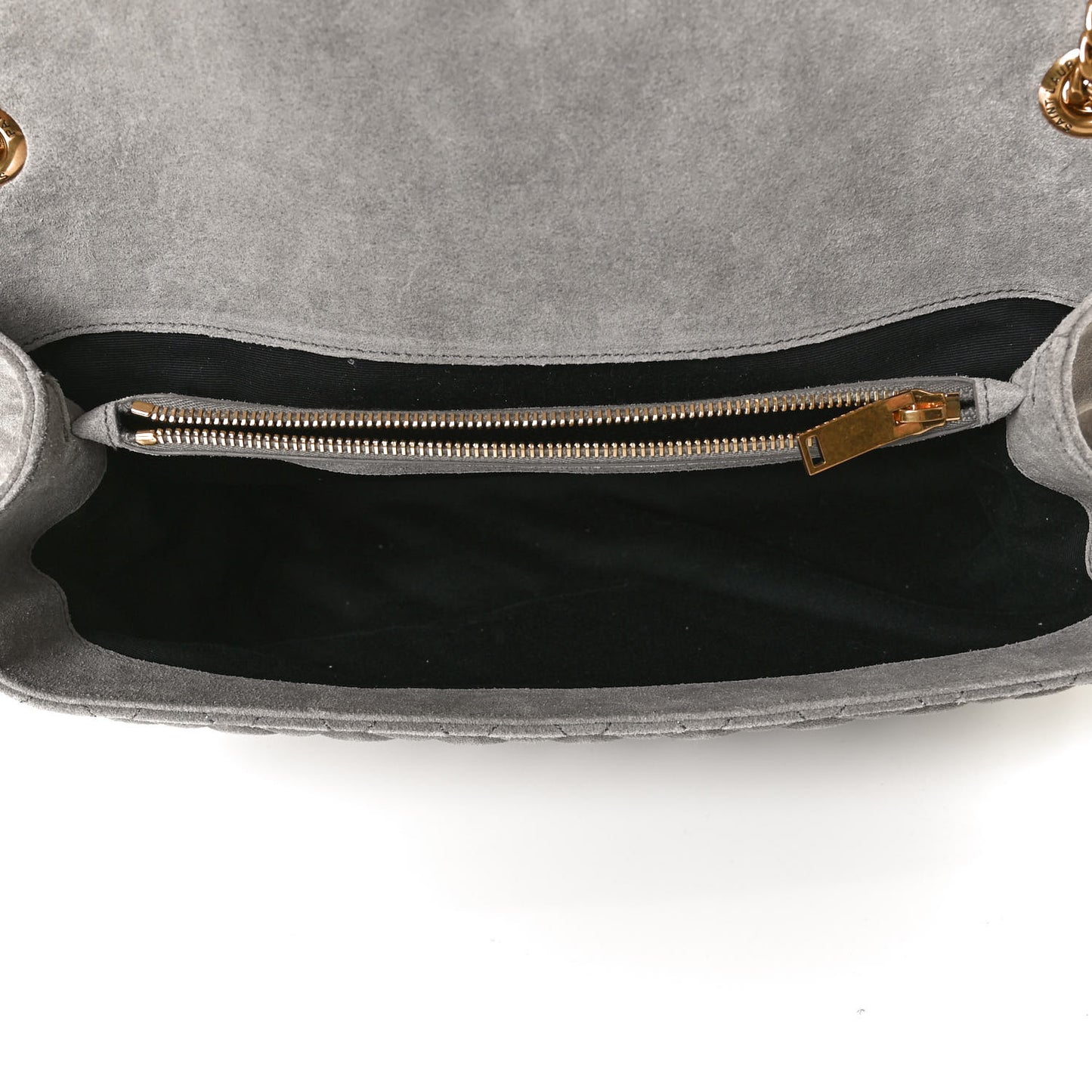 Suede Mixed Matelasse Tri-Quilt Large Monogram Envelope Satchel Grey