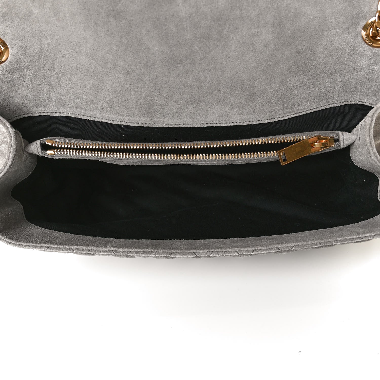 Saint Laurent Suede Mixed Matelasse Tri-Quilt Large Monogram Envelope Satchel Grey 6 of 13