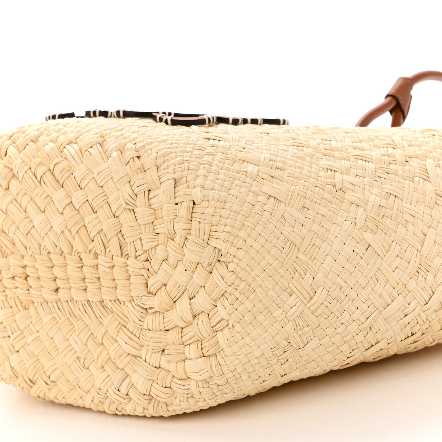 Calfskin Raffia Small Anagram Basket Tote Bag Natural Tan