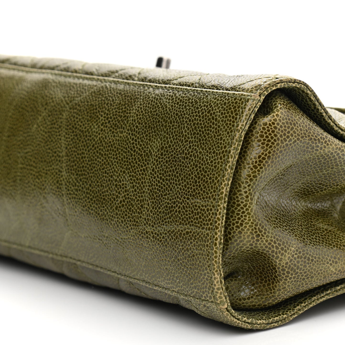 Crumpled Grained Calfskin Jumbo CC Crave Flap Green
