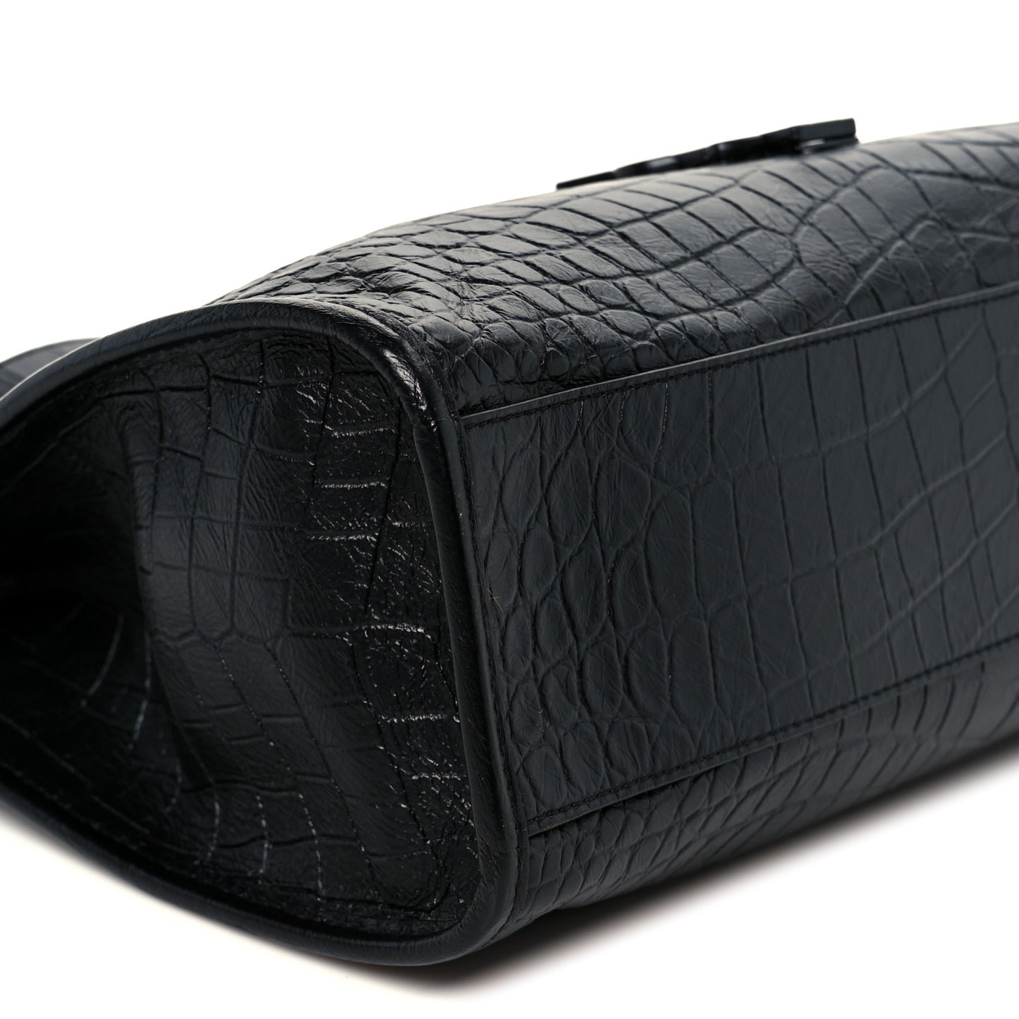 Calfskin Crocodile Embossed Monogram Medium Niki Shopping Bag Black