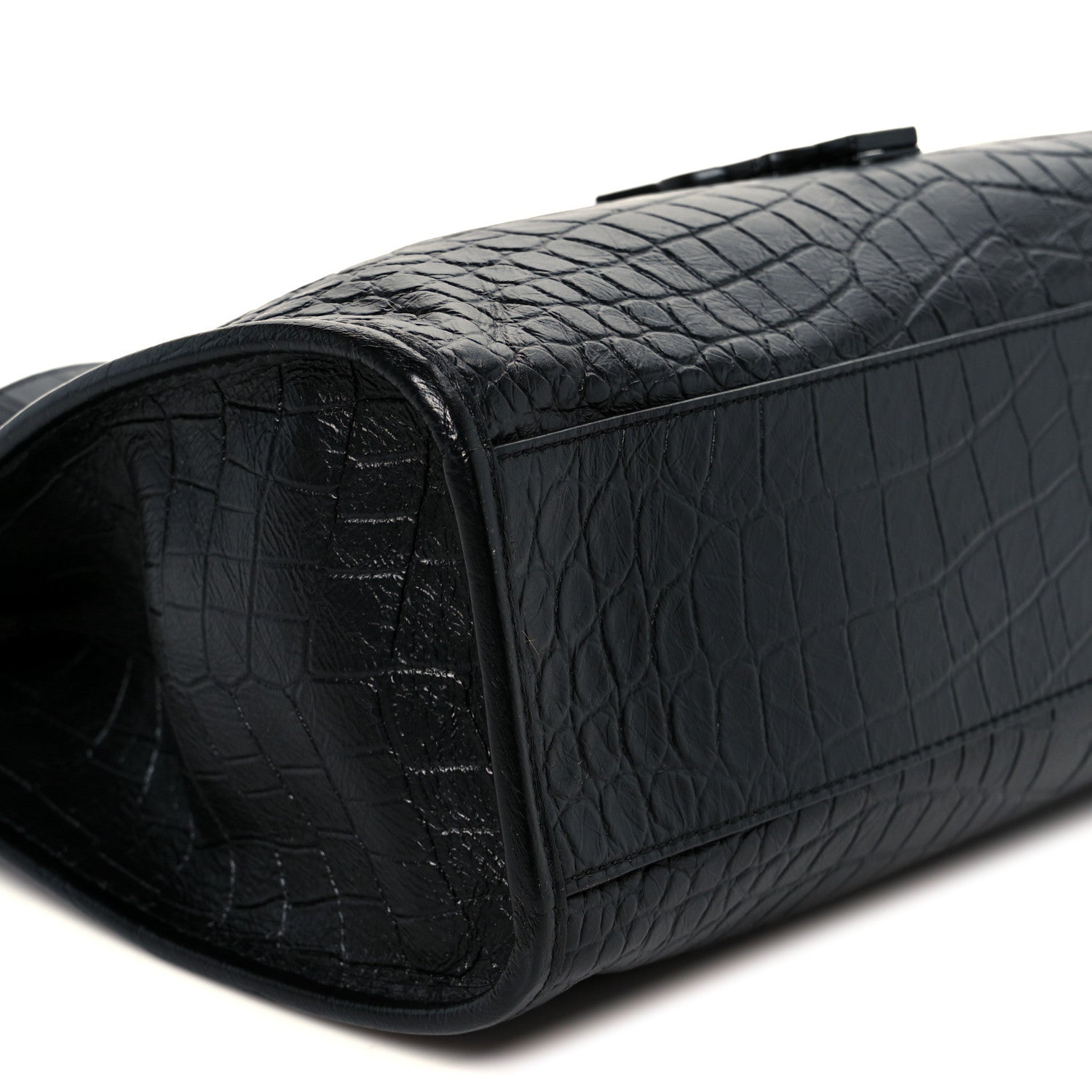 Saint Laurent Calfskin Crocodile Embossed Monogram Medium Niki Shopping Bag Black 9 of 10