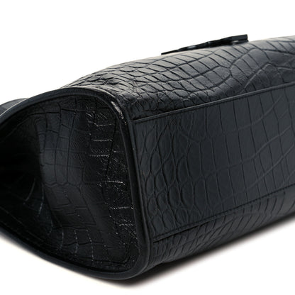 Saint Laurent Calfskin Crocodile Embossed Monogram Medium Niki Shopping Bag Black 9 of 10