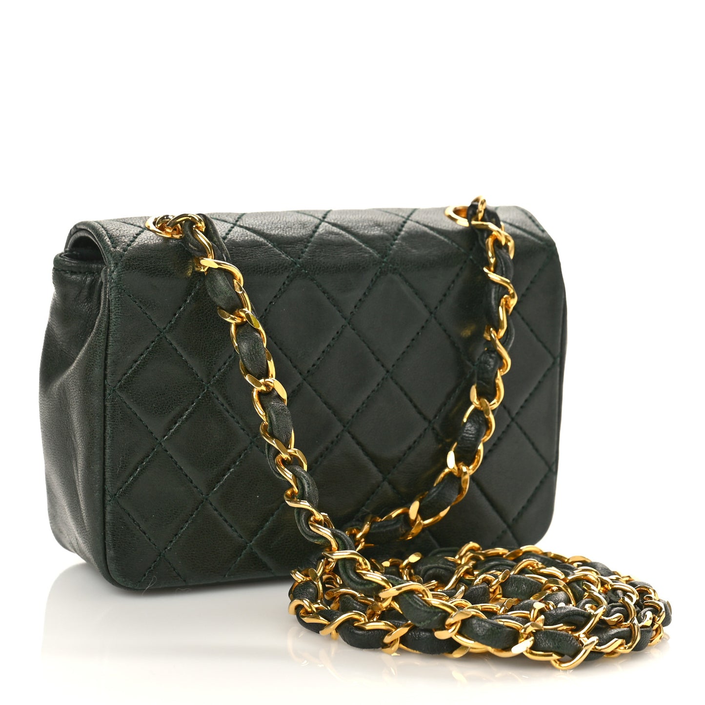 Lambskin Quilted Extra Mini Square Flap Green