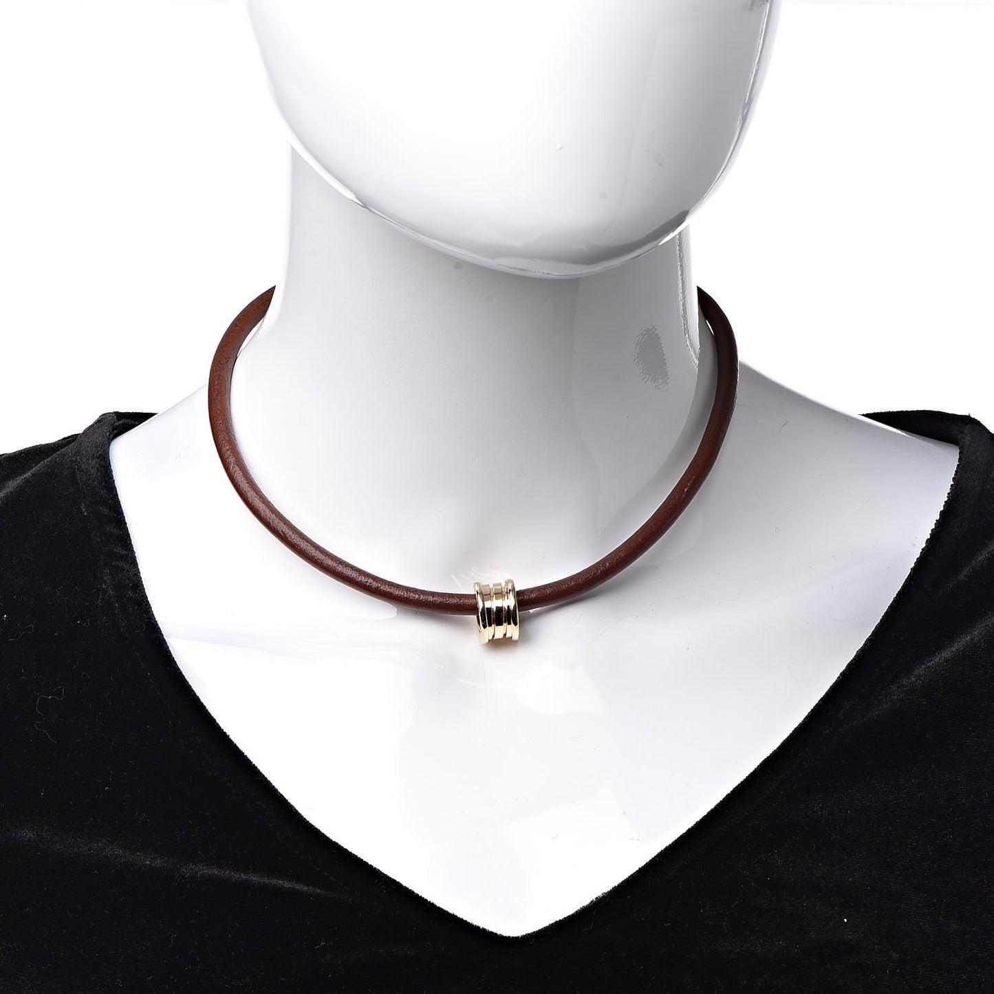 18K Yellow Gold Leather B.Zero1 Pendant Necklace Brown