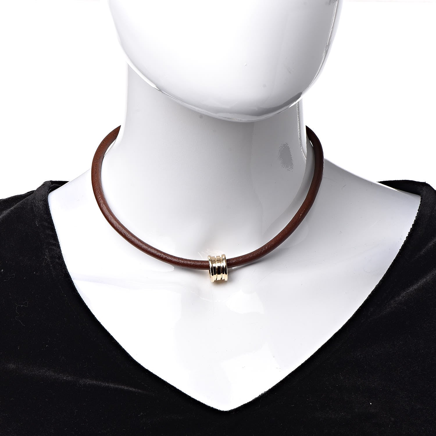Bulgari 18K Yellow Gold Leather B.Zero1 Pendant Necklace Brown 2 of 5
