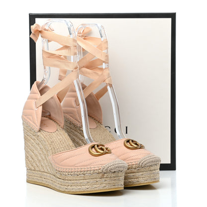 Gucci Nappa Matelasse GG Marmont Ankle Wrap Platform 35/120mm Espadrille Wedges 39 Skin Rose 8 of 8