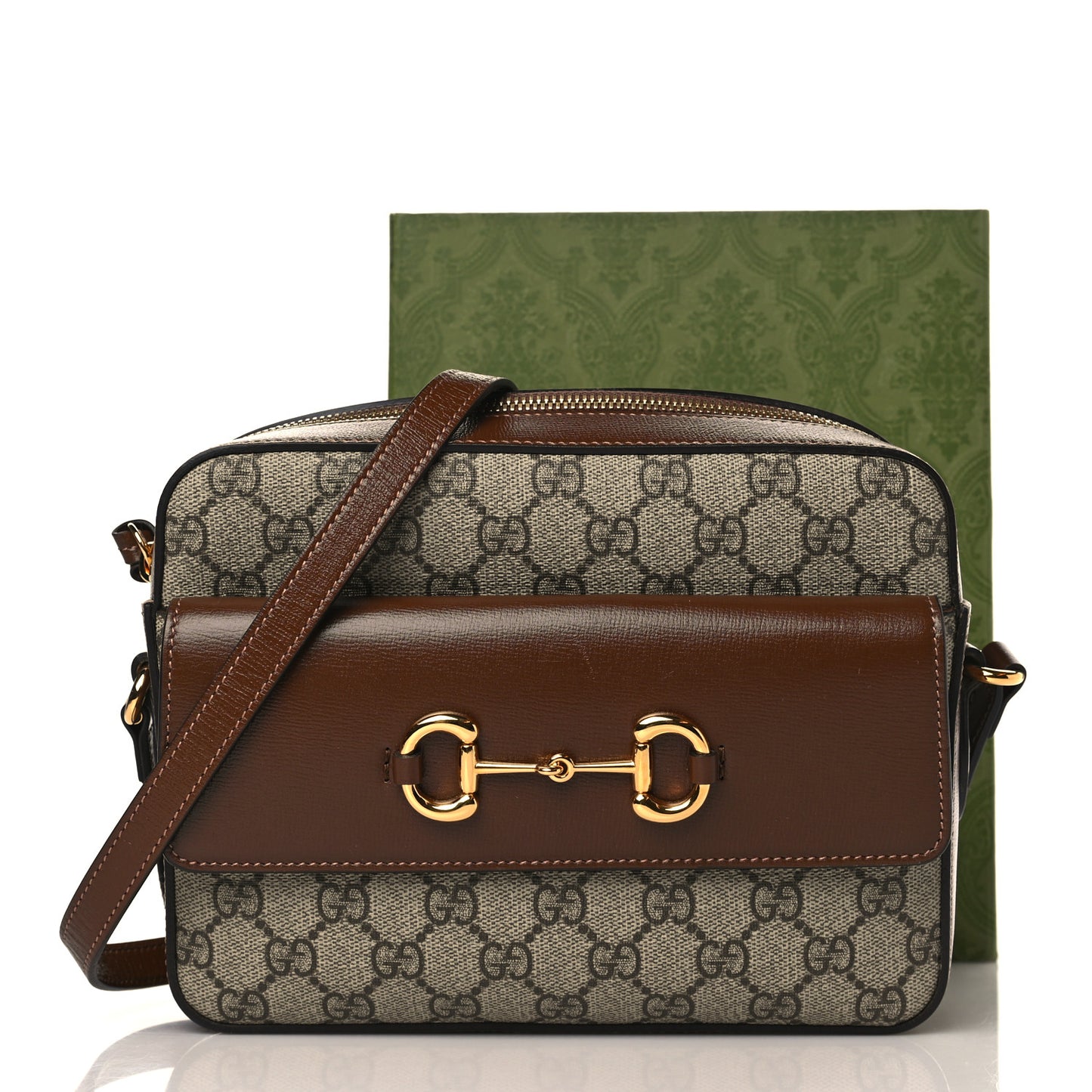 GG Supreme Monogram Small Horsebit 1955 Shoulder Bag Beige Brown Sugar